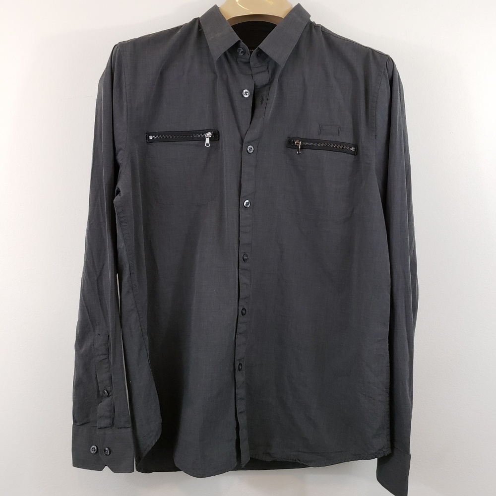 Structure Shirt Button Down Zipper Pockets Large